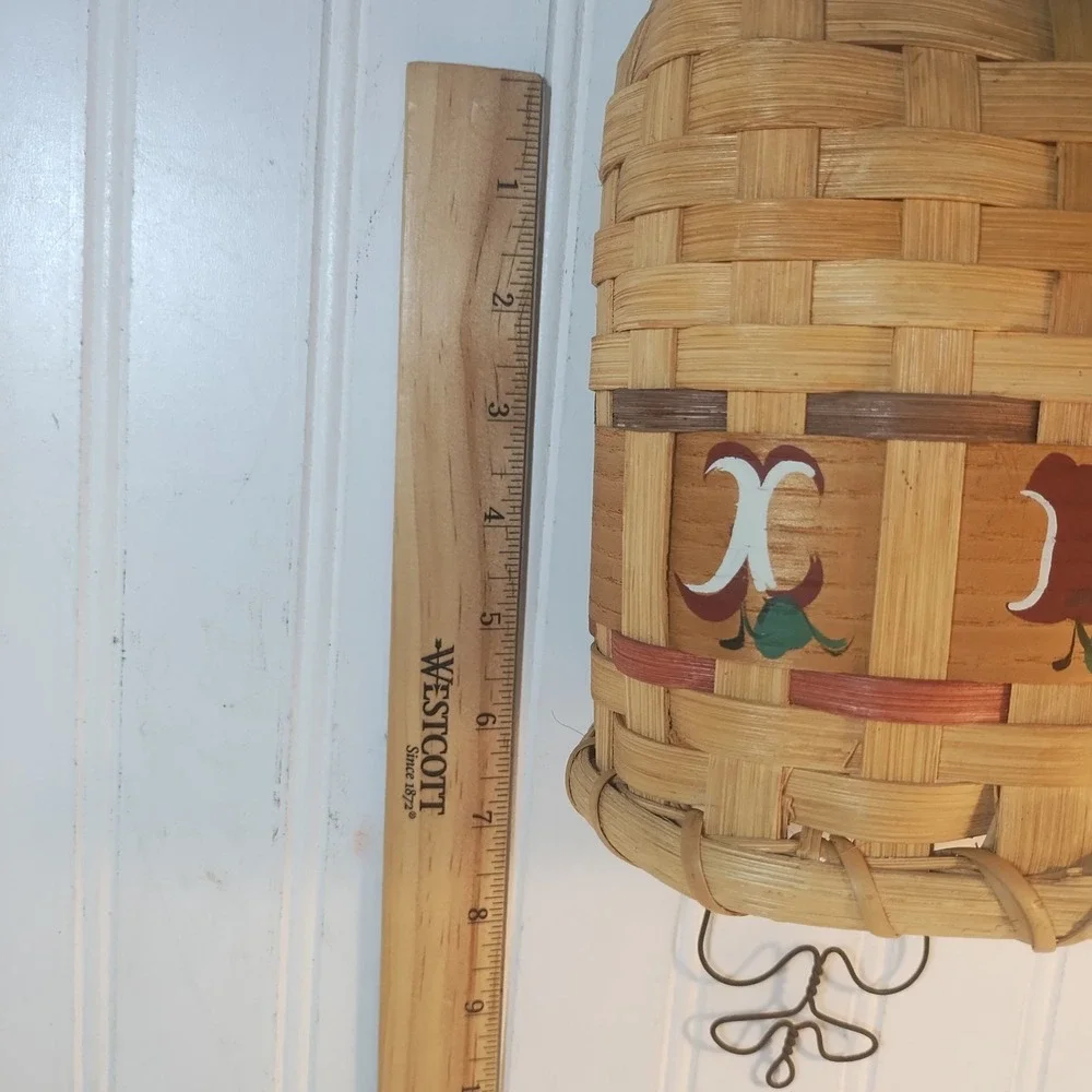 Vintage Swords Woven Wood Wire Apple Wall Pocket Basket Cottage Farmhouse Red
